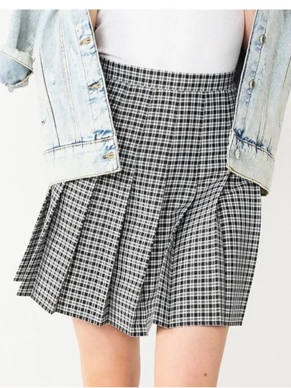 Plaid Pleated Mini Skirt Black & White Rewind Retro Academia Fall Schoolgirl